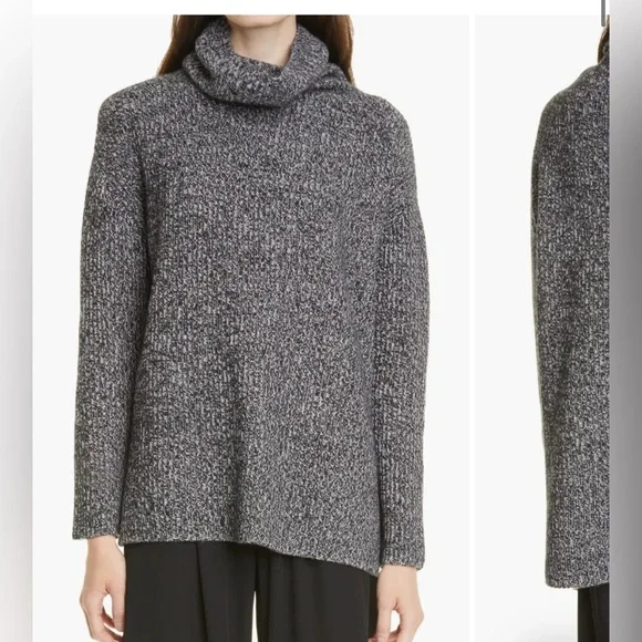 Nordstrom Signature Funnel Neck Cashmere Tunic Sweater Grey Black size XL - Picture 1 of 6